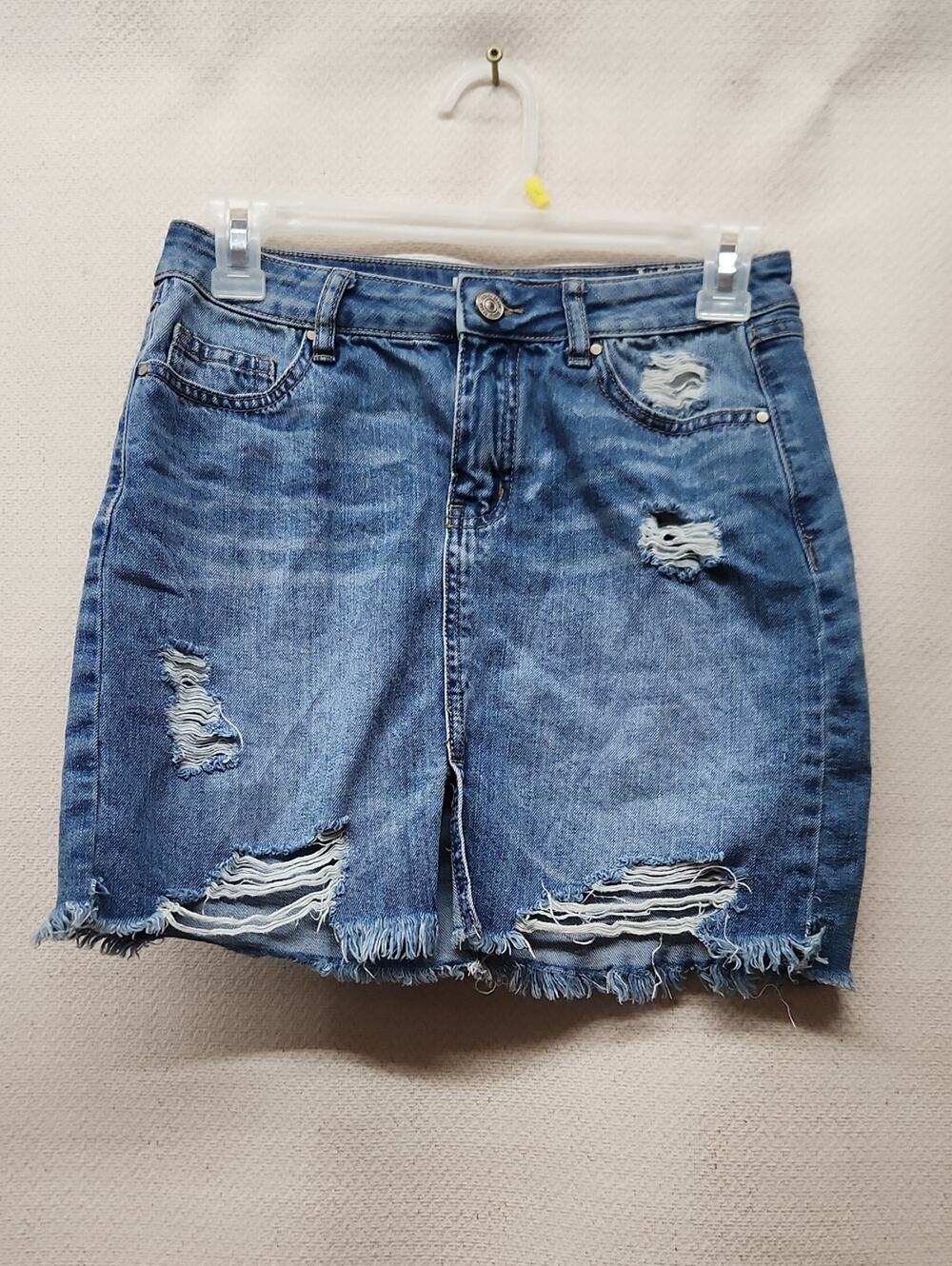Rewash Blue Distressed Denim Mini Skirt